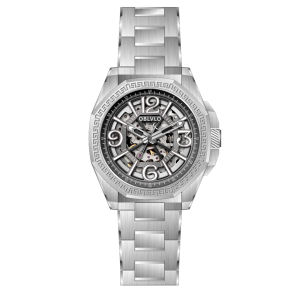 OBLVLO Mens Fashion Octagon Bezel Skeleton Automatic Watch 316L Stainless Steel Analog Display Waterproof Mechanical Wristwatch