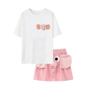 Novelty 3D Ears Elephant Trunk Pajamas Nose Funny T-shirt Shorts Nightwear Loose Couple Pajamas Suit Summer h20260213