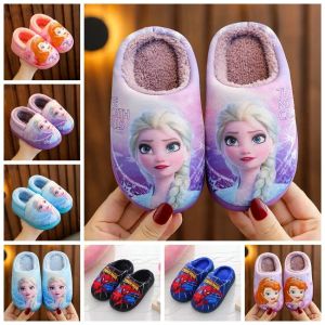 Christmas gifts Children Cartoon Frozen Elsa Spider Man Cotton Slipper Soft Autumn Winter Warm Princess Baby Boys Girl Indoor Home Bedroom Shoes