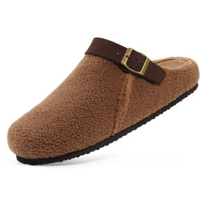 TRACYY Womens Winter Plush Slippers Fashion Non-slip Fleece-lined Clogs With Buckle Lady Comfortable Warm Houes Cotton Shoes