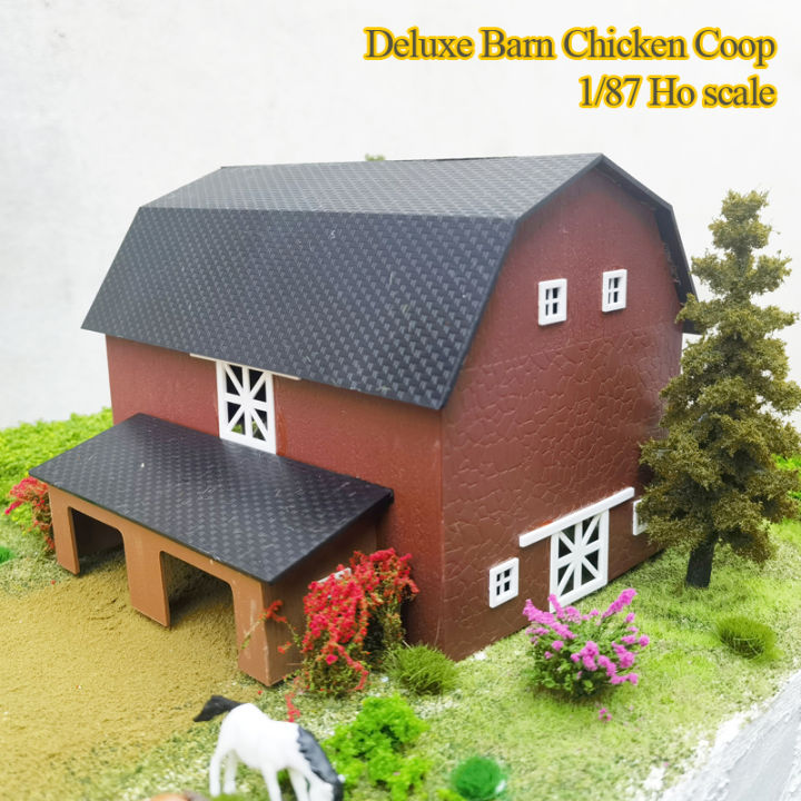 【Thriving】 1/87 Ho Scale Deluxe Barn Chicken Coop Model Livestock Shed ...