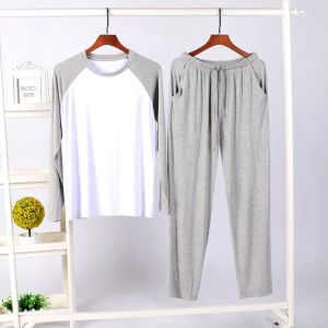 New Mens SpringSummer ModaL 2PCS Pajamas Sets Homewear Soft Large Size Sleepwear Sets for Men Casual Loose Pant Sets Male