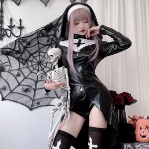 ZEEMIN Christmas Halloween S-2XL Ladies Halloween Cospla Costumes Women Carnival Party Vampire Nun Adult Clothing Cross Dark Goth Girlfriend Birthday Gifts