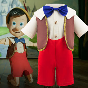 2026 Disney Puppet Pinocchio Cosplay Costume for Kid Toddler Long Nose Funny Fancy Two-Piece Set Clothing With Tie Suits 12M-7Y