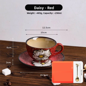 SHELI | Vintage Ceramic Coffee Cup and Saucer Set for Latte Art