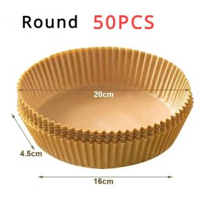 50Pcs Air Fryer Disposable Paper Non-Stick Airfryer Baking Papers Round Air-Fryer Paper Liners Paper Kitchen Accessories