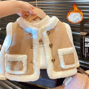 Girls Plus Velvet Vest 2026 Autumn Winter Thickened Warm Waistcoat Children Clothes New Baby Fashion Fleece Vest Coat 2-8Y