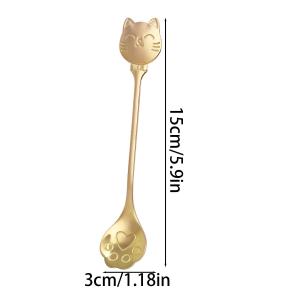 3Pcs Cat Spoon Coffee Tea Spoon Set Stainless Steel Mini Long Cute Kitten Stirring Teaspoons for Dessert Drink Mixing Milkshake