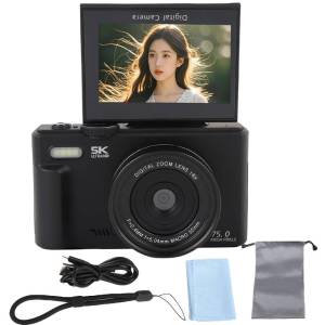 75MP Digital Camera 18X Digital Zoom 180° Flip Screen for Photography 5K Vintage Vlog Video Recorder for YouTube Selfile WiFi