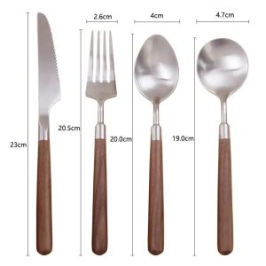 Walnut Wood Handle Cutlery Set 304 Stainless Steel Tableware Western Knife Fork Spoon Flatware Kitchen Supplies