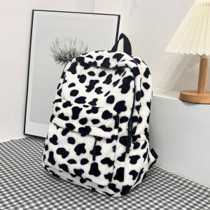 Plush Leopard Backpack Teenagers School Bag Large Capacity Fashion Students Bookbag Stylish Shoulder Backpack TravelOutdoor 2025
