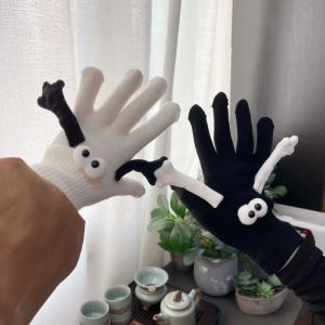 ZEEMIN Halloween Christmas Autumn and Winter Couple Student Gloves Magnetic Suction Warm and Comfortable Gloves Cute Black Coal Ball Holding Hands Gloves
