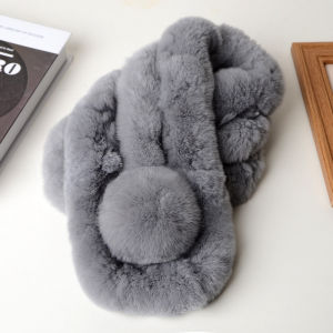 Rabbit Fur Scarf Triple Tube Thickened Solid Color Pom Pom Winter Warm Cold Weather Women Ladies Short Style​
