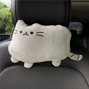 Car Neck Pillow Cat Design Auto Headrest Cushion Set with Lumbar Support Cute Cartoon Cat Plush Pillows for Car Seat Comfort