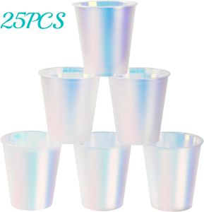 25-100Pcs Disposable Plastic Cup Shiny Party Cups Iridescent Party Drinking Cups for Wedding Birthday Bachelorette Supplies 12oz