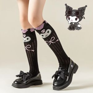 ULEEK ChristmasKuromi Knee Long Socks Kawaii Cartoon Anime Girls Toddler Middle Tube Socks Fashion Kids Stockings New Mesh Socks Birthday Gift