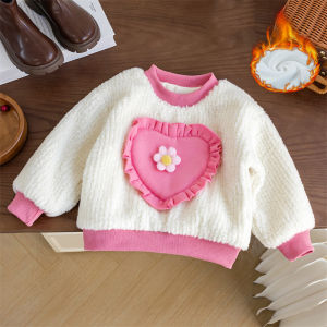 Girls Thickened Sweatshirt Baby Kids Plus Velvets Winter Warm Pullover Children Casual Padded Sportswear Toddler Cute Coats 2-8Y