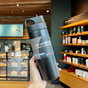 500ML Flask Water Bottle Stainless Steel Straw Thermal Cup Portable Outdoor Sport Fitness Spray Vacuum Thermos Cup Travel Kettle