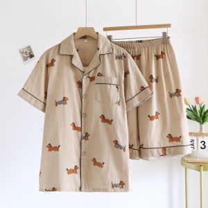 2026 New Summer Couples Pajama Set – 100% Cotton Gauze – Cute Short-Sleeve & Shorts Two-Piece Loungewear Set for Men and Women