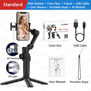 AXNEN HQ4 Photography Follow Focus 3-Axis Handheld Gimbal Phone Stabilizer with AI Tracker Fill Light Extension Rod for Mobile