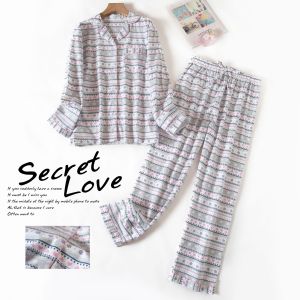 2026 Fashion Plaid Winter 100% Brushed Cotton Pajamas Sets Women Sleepwear Spring Pure Cotton Pyjamas Pijamas Mujer