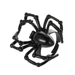 Creative Gothic Black Spider Simulation Animal Spider Finger Rings for Women Men Adjustable Ring Funny Halloween Accessorie Gift