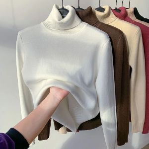 Turtleneck Winter Sweater Women Elegant Thicken Velvet Lined Warm Sueter Knitted Pullover Slim Tops Jersey Knitwear Jumper New