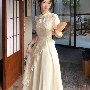 Improved Tassel Embroidered Cheongsam Dress Qipao Womens Clothing Summer 2026 Elegant Girl Irregular Waist Long Dress