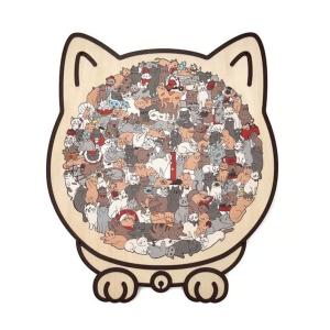 Unique Wooden Cat Jigsaw Puzzle - Aesthetic Animal Shape Decor Stress Relief Educational Toy for Kids Adults Gift