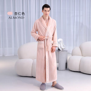 2026 Warm Coral Fleece Kimono Bathrobe Gown Winter Thickened Flannel Couple Nightwear Loose Home Wear Long Robe Sleepwear