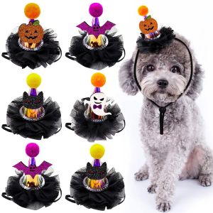 HBESTY 10pcs/lot New Halloween Pumpkin Bat Luminous Hat Pet Headgear Adjustable Hat  Dog Accessories for Small Dogs