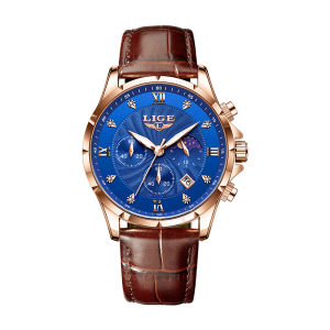 LIGE Mens Watches Casual Business Watch Men Luxury Waterproof Date Luminous Chronograph Wristwatch Quartz Watch Leather Clock