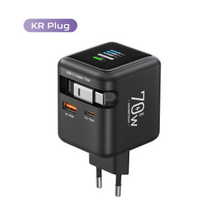 70W GaN Fast Charger with Type-C Retractable Cable 3 IN 1 PD3.0 QC4.0 PPS Fast Charging for IPhone 16 15 14 Xiaomi Tablet Laptop