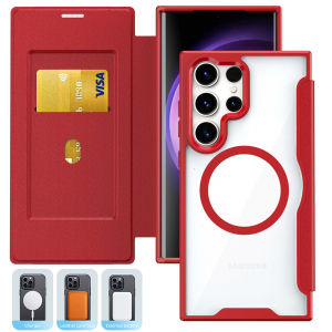Flip Slot Card Wallet Casing For Samsung Galaxy S26 Ultra Plus 5G S26U S26+ Luxury Clear TPU Base Magnetic Flip Phone Case RFID Blocking Wallet Cover Shell
