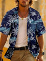 2026 Summer Animal Crane Men's Short sleeved Shirt Hawaii Shirt 3D Plant Printed Plus Size Beach Flower. 