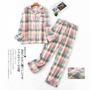 2026 Fashion Plaid Winter 100% Brushed Cotton Pajamas Sets Women Sleepwear Spring Pure Cotton Pyjamas Pijamas Mujer