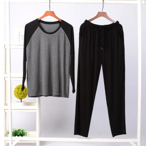 New Mens SpringSummer ModaL 2PCS Pajamas Sets Homewear Soft Large Size Sleepwear Sets for Men Casual Loose Pant Sets Male
