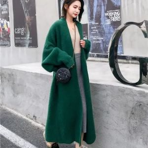 Womens Sweater Autumn and Winter Long Mink-like Wool Cardigan Loose Thick Mid-Length Idle Style Knitted Coat