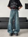【Stylish】 2025 Trashy Y2K Fashion Washed Blue Spliced Baggy New Jeans Pants For Men 90S Vintage Clothes Wide Leg Straight Denim Trousers. 