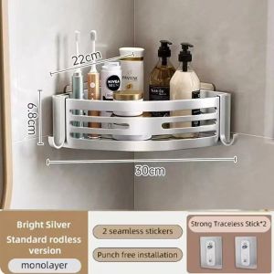 1-2PCS Shower Corner Shelf with Towel Bar Hook Space Aluminum Bathroom Shelf Without Drilling Shampoo Holder Bathroom Accessorie