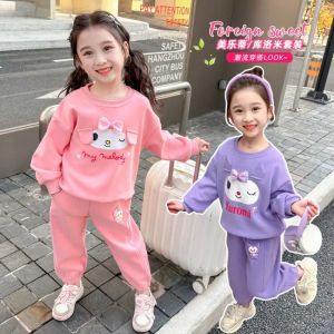 ULEEK Girly Heart Kawaii Kuromi Anime Sanrio Long Sleeve Shirt Pants Set Spring Cute Cartoon My Melody Hoodie Sports Two-piece Set Toy