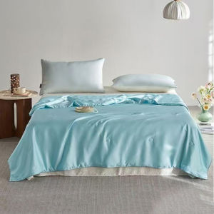 100% Silk Quilt 60s Tencel Lyocell Fiber Blanket Summer Comforter Cooling Silky Solid Color Twin Queen Size Bedding Single Double Bed Thin Duvet