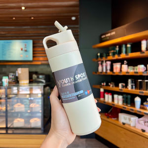 500ML Flask Water Bottle Stainless Steel Straw Thermal Cup Portable Outdoor Sport Fitness Spray Vacuum Thermos Cup Travel Kettle