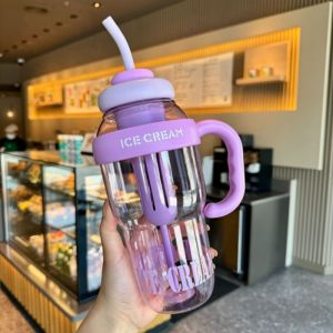 1200ml Water Cup with Straw and Handle Portable Water Bottle with Tea Strainer Summer Outdoor Large Capacity Water Cups