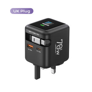70W GaN Fast Charger with Type-C Retractable Cable 3 IN 1 PD3.0 QC4.0 PPS Fast Charging for IPhone 16 15 14 Xiaomi Tablet Laptop