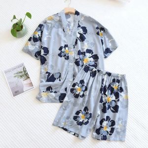 New Summer Ladies 100% Viscose Pajamas Short Sleeve Shorts Two Piece Floral V-Neck Thin Loose Womens Homewear Set sleepwear