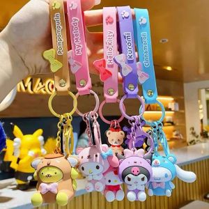 Sanrio Hello Kitty Keychain Cute Cartoon Melody Kuromi Cinnamoroll Doll Pendant Decoration Keyring Jewelry Girl&Child Gifts Toy