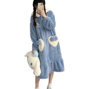 Special Offer Sanrio Anime Girl Plush Pajamas Kuromi Cinnamoroll Winter Extra Thick Coral Fleece Home Clothing Nightdress Cloth