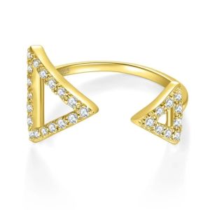 LinkerLove Triangle Open Ring Moissanite Wedding Band for Women S925 Sterling Silver Diamond Ring Party Trendy Jewelry Gifts