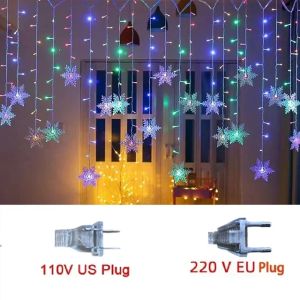 3.5M Christmas Snowflakes LED String Lights Flashing Fairy Curtain Lights Waterproof For Holiday Party Wedding Xmas Decoration